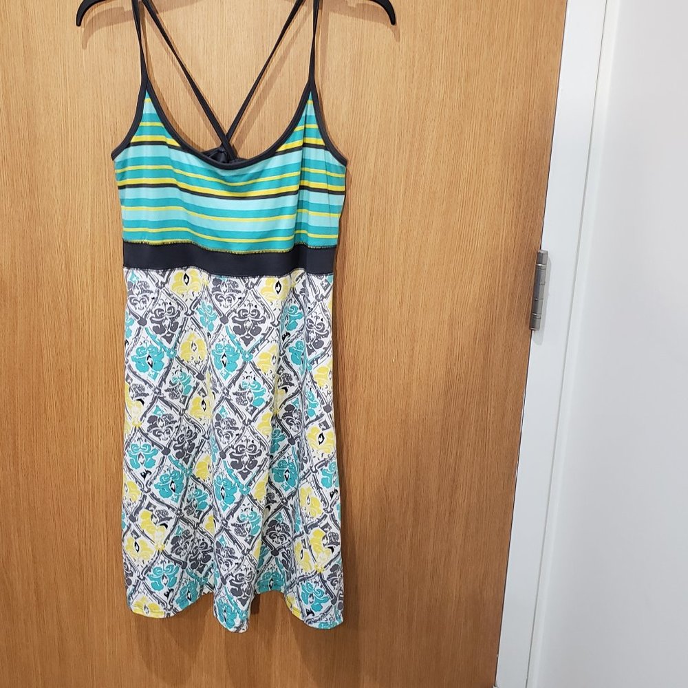Lola active halter dress, mint green yellow grey halter knee length dress